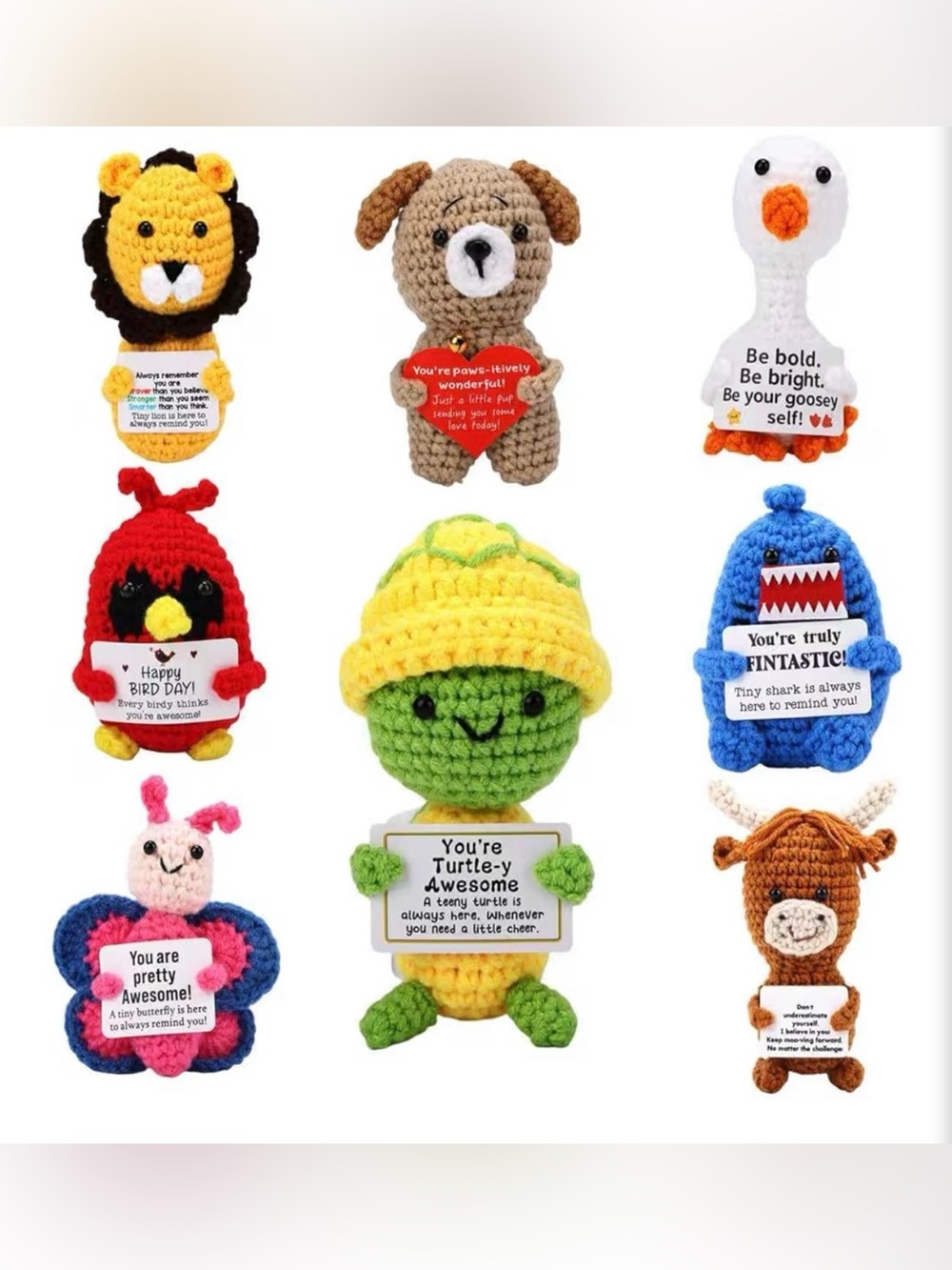 (1) Crochet Animal Positive Affirmation Colorful Mini Character